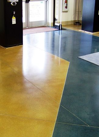 Stained concrete floors using acid-based stains and water-based stain.